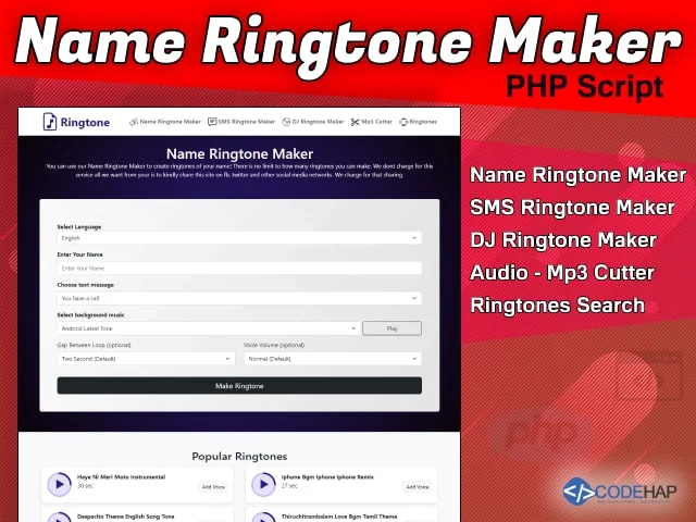 Name Ringtone Maker With Ringtone Search PHP Script