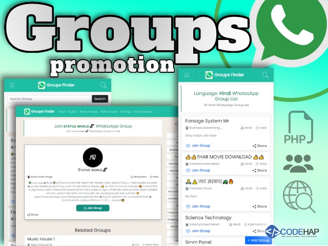 WhatsApp Group Finder And Group Promotion PHP Script
