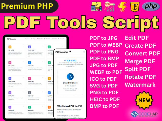 Premium PHP PDF Tools Script – Convert, Merge, Split, Watermark & More