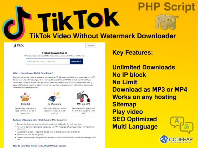 TikTok Video Without Watermark Downloader PHP Script